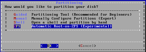 Partitioning option for ZFS root