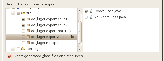 Showing the preselected packages in the export dialog.